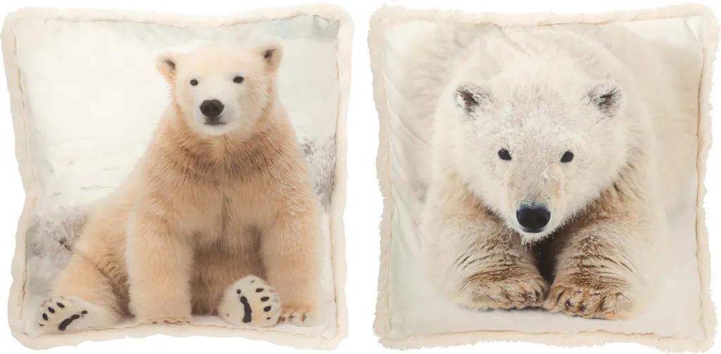 Coussin Ours Polaire J-Line Polyester Blanc Cassé Beige Large Assorti 2