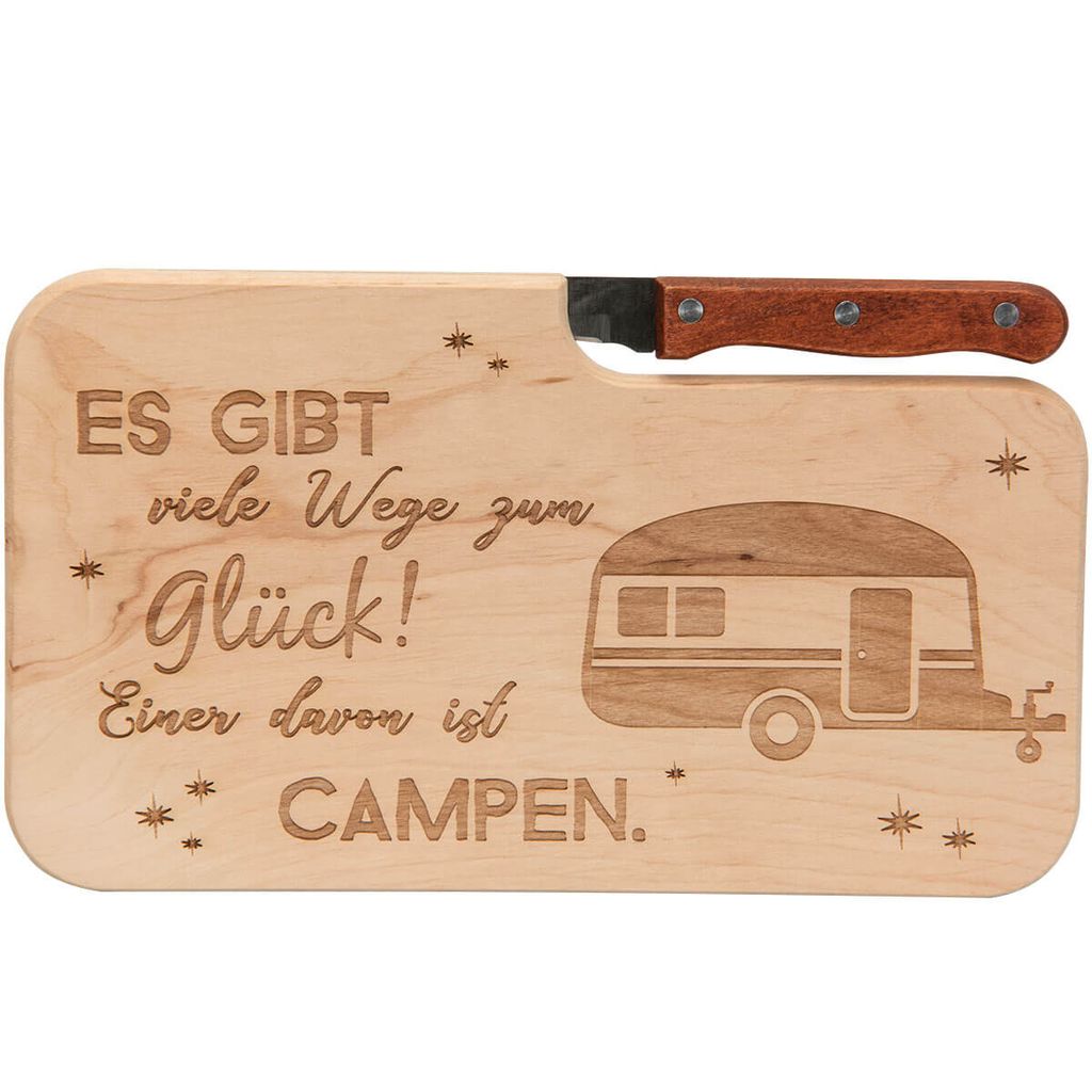 Brotzeitbrett mit Messer · Brotzeitbrett mit Gravur · Holzbrett mit Messer · Geschenke für Camper · Outdoor Geschenke · Outdoor Frühstück