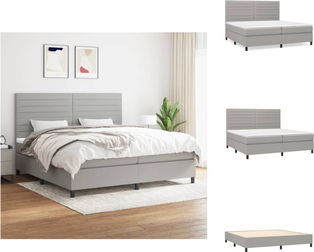vidaXL Boxspringbett mit Matratze Hellgrau 200x200 cm Stoff - Betten & Bettgestelle