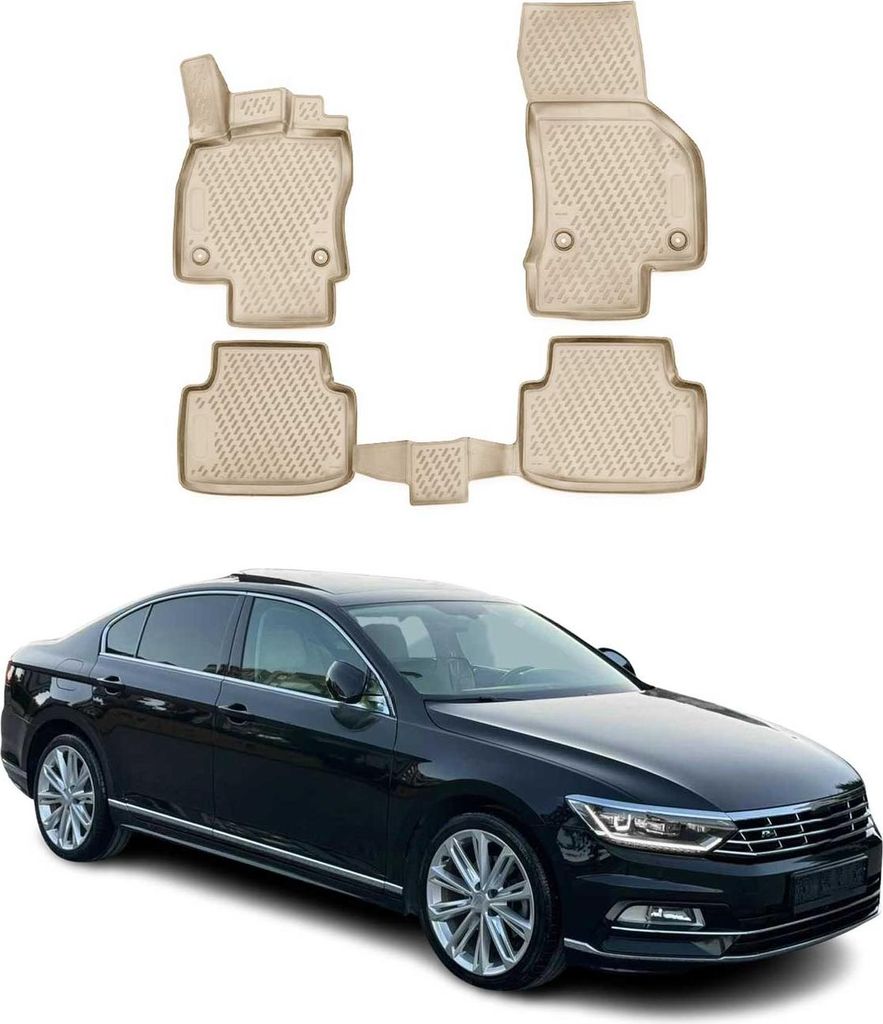 OMAC Gummimatten Fußmatten für VW Passat B8 2014-2021 TPE Automatten Beige 4x