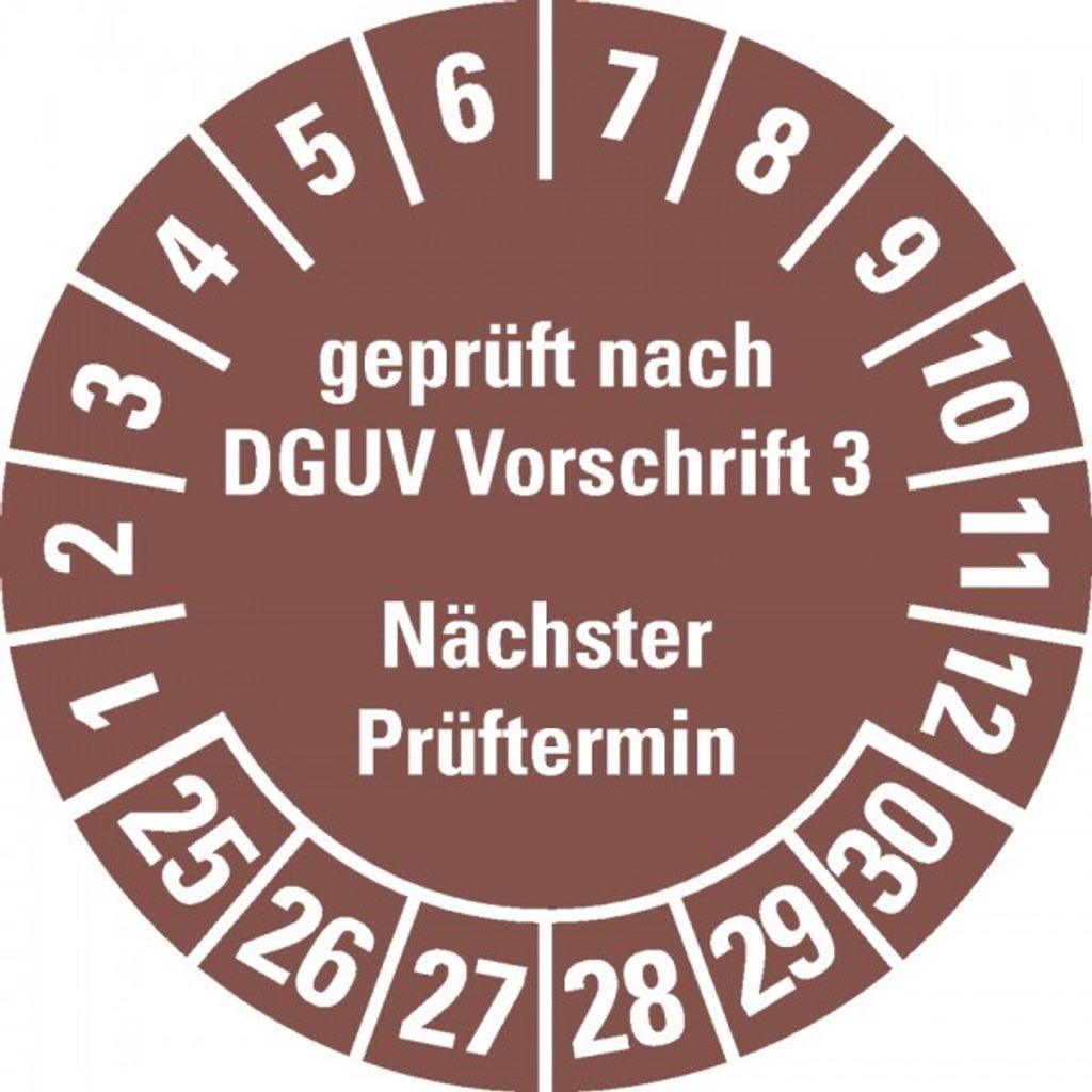Dreifke Aufkleber I Prüfplakette gepr. DGUV Vorschrift 3 NP 25-30, braun, Do...