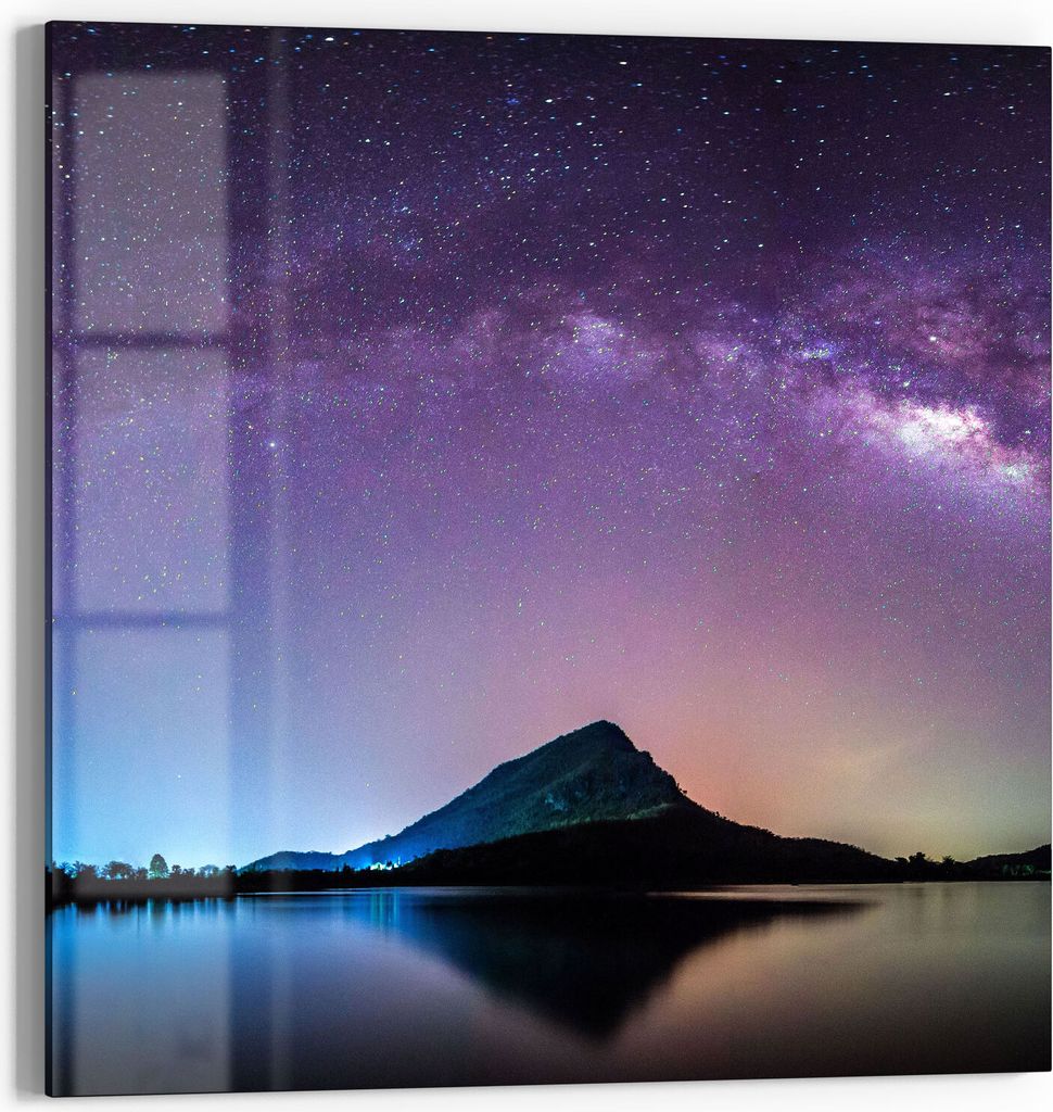 DEQORI Magnettafel Glas 50x50 cm 'Bergkulisse unter Sternen' beschreibbar Whiteboard