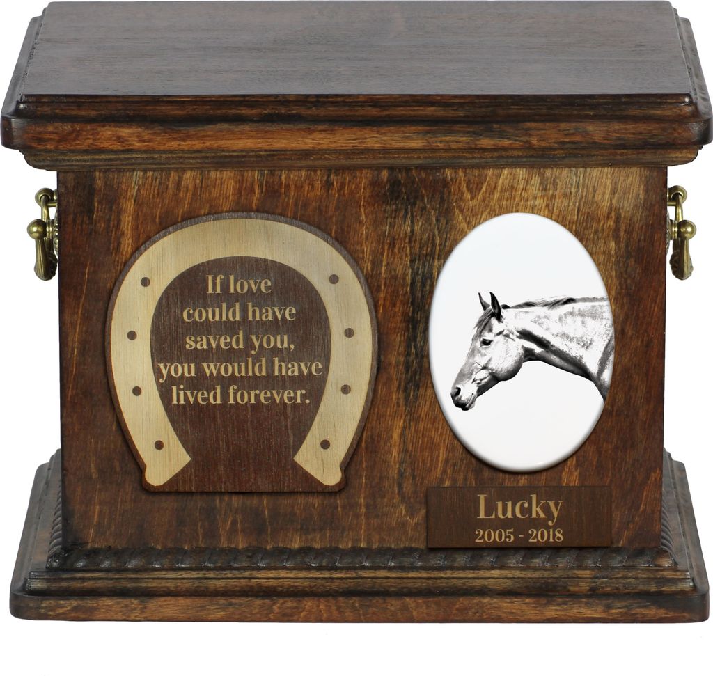 Amerikanisches Quarter Horse - Eine Urne für die Asche eines Pferdes, eine Urne für ein Pferd mit Foto, personalisierte Tierasche-Box von Art-Dog.