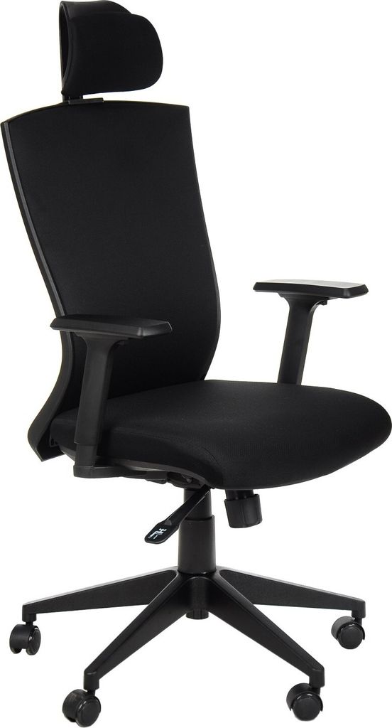Ergonomischer Bürodrehstuhl HG-0004F, Nylonbasis, verstellbare Armlehnen, Kopfstütze, Schwarz