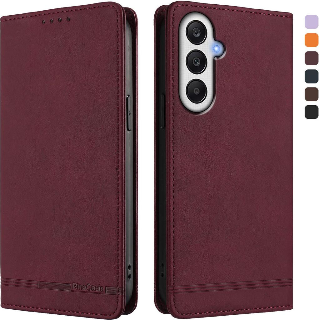 Hülle für Samsung Galaxy A05S, Retro Kunstleder Ständer Klapphülle mit Kartenfächer und Magnetische Rot
