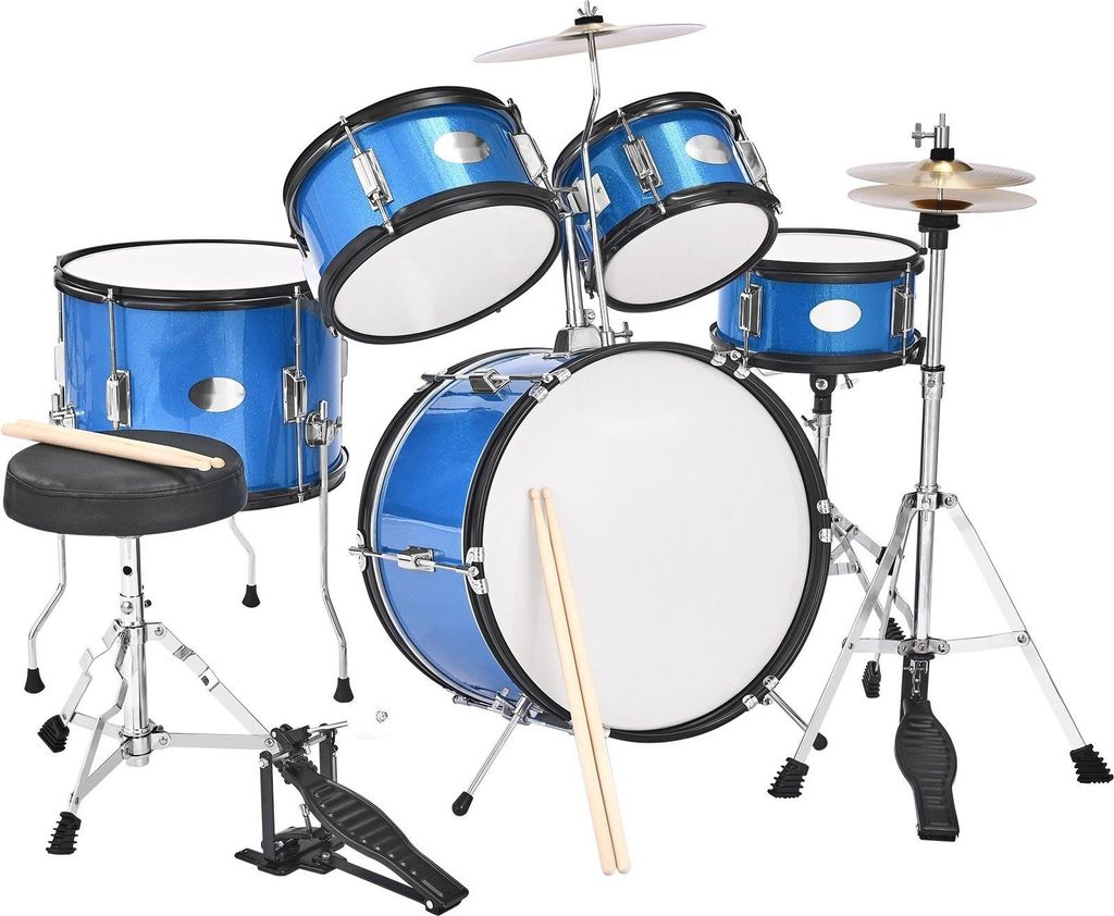 Kinder Schlagzeug Set - Drumset 5-teilig - Bassdrum 40,6 cm - Snare 25,4 cm & Toms 20,3/25,4 cm - Standtom 33 cm - Crash-Becken 25,4 cm & Hi-Hat 20...