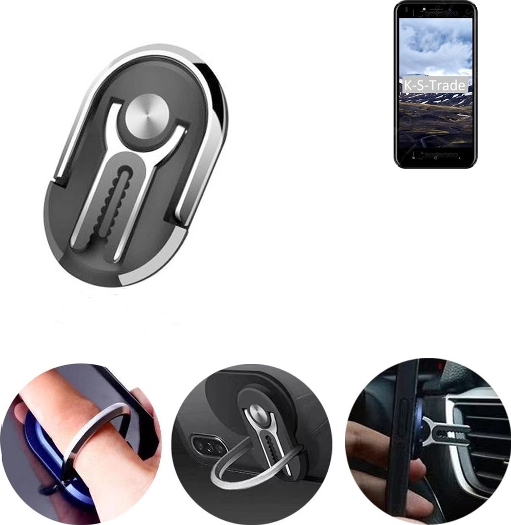 K-S-Trade 3in1 Smartphone-Ring Handy-Ring kompatibel mit Haier Alpha A3 Fingerhalterung Handyring Tischständer Lüftungsgitter-Halterung Tisch