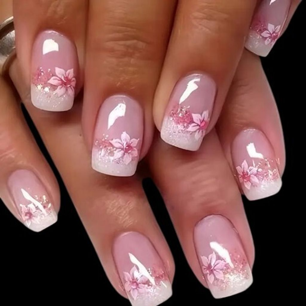 GKA Künstliche Fingernägel Blumen 24p G7 zum Aufkleben press on Nails Klebepads mit Kleber und Nagelfeile Nägel Kunstnägel Express Blüten