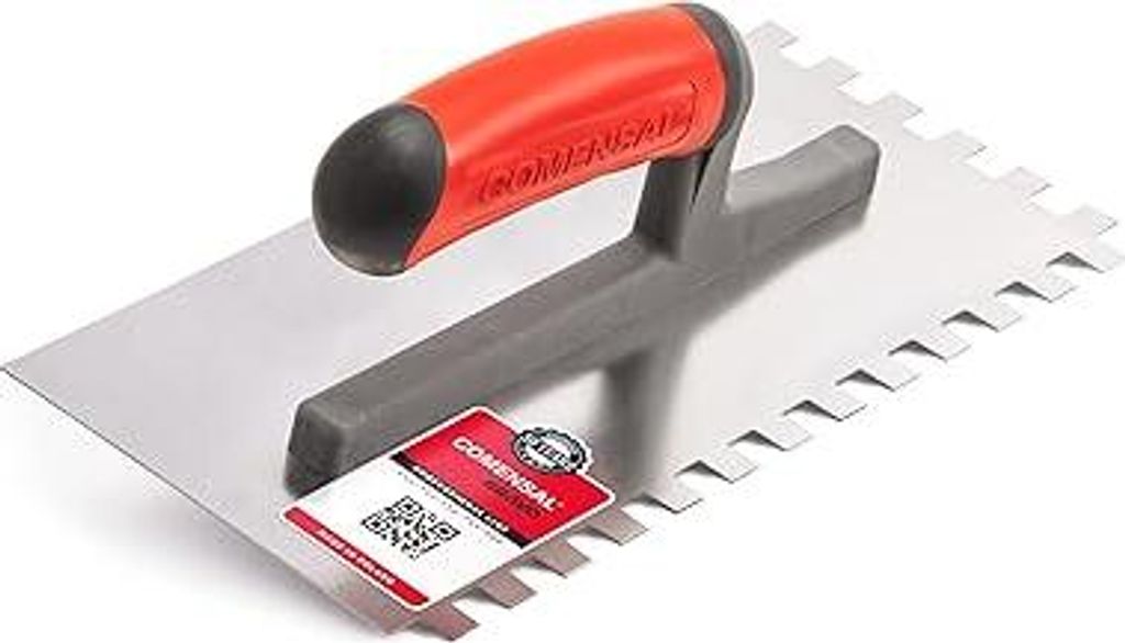 COMENSAL Zahnkelle 10 mm - Profi Edelstahl Glättekelle - Zahnspachtel zum Verlegen von Fliesen - Ergonomisch Griff - EU - 280 x 130 mm