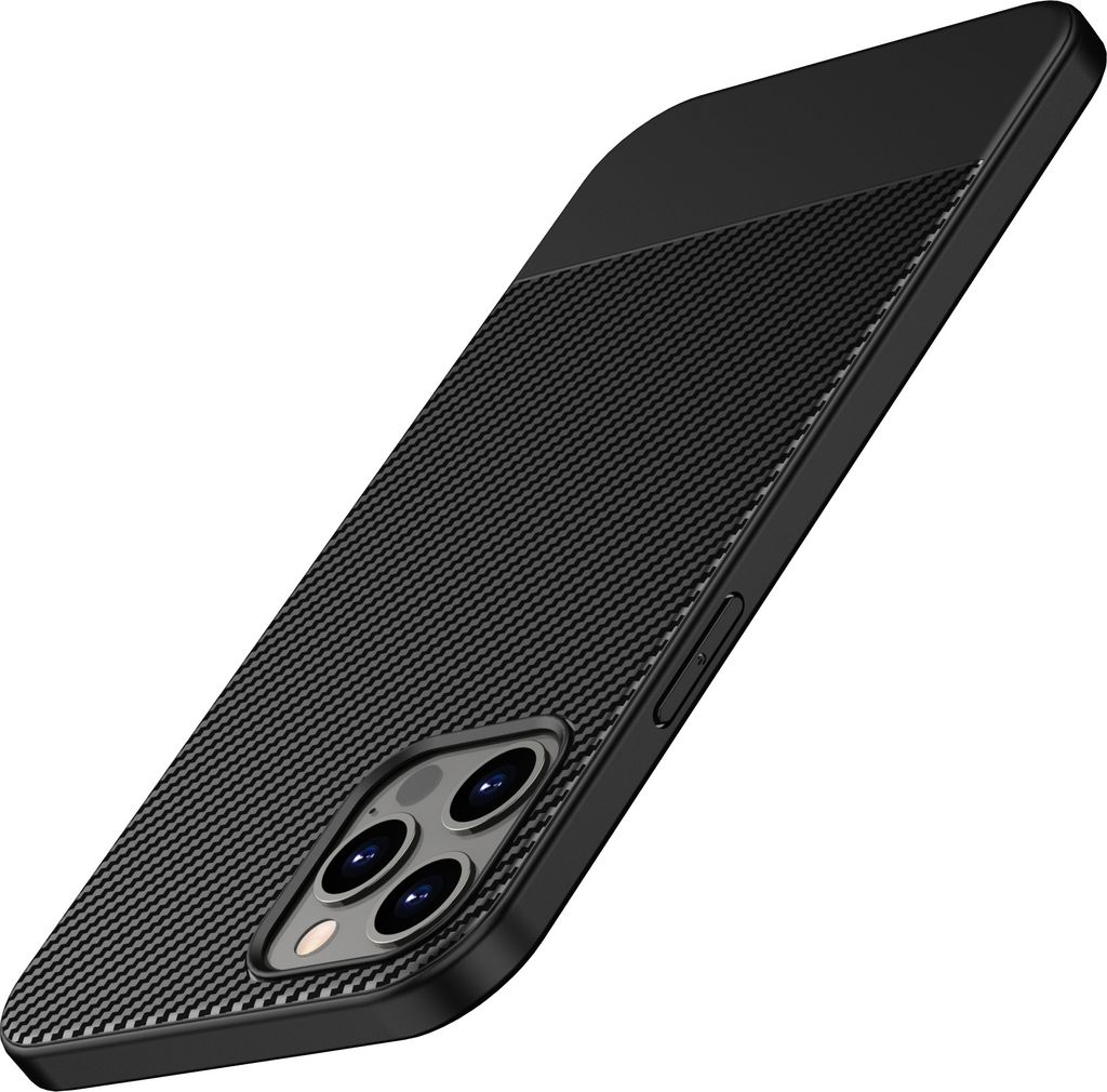 iPhone 12 Pro Max Hülle AVANA Schutzhülle Silikon Bumper Slim Case Schwarz Carbon Optik