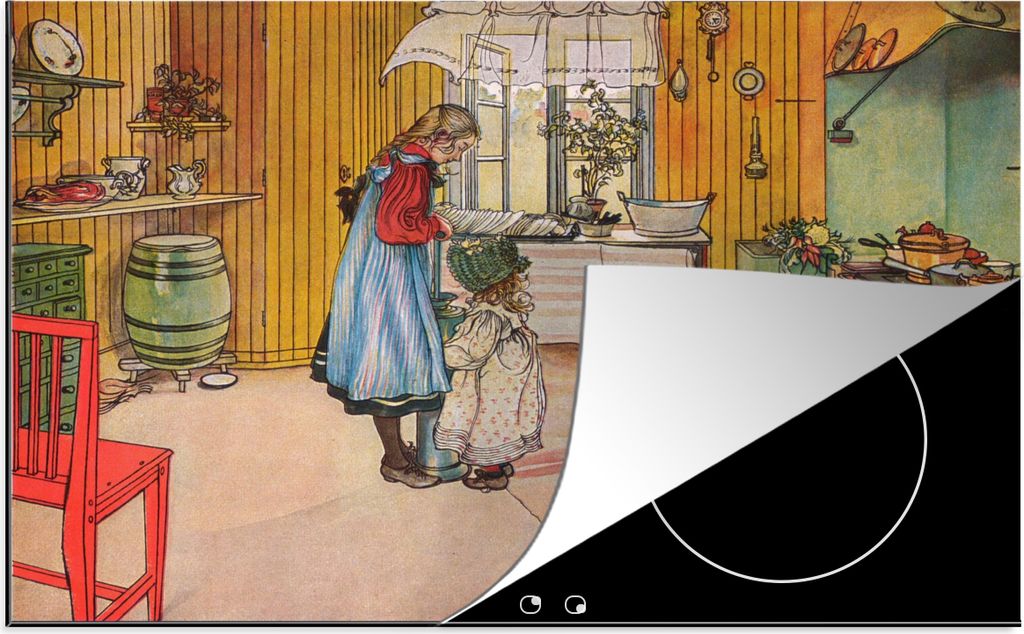 KitchenYeah Herdabdeckplatte Die Küche eines Hauses - Carl Larsson , 78x52cm, Küche Deko, Glaskeramikkochfeld Herdabdeckung, Abdeckplatte fùr ...