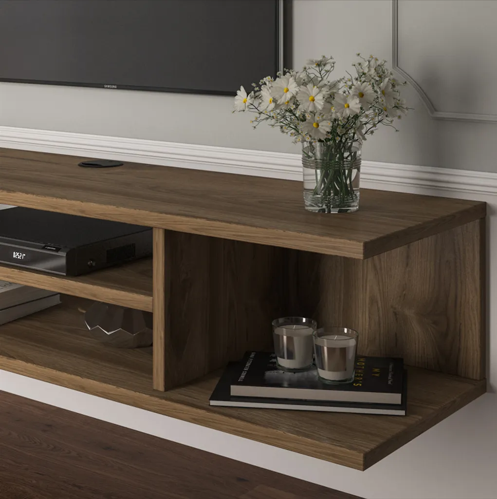 Meuble TV Pivotant Finition Chêne Foncé : Solution Anti-Reflets 47"