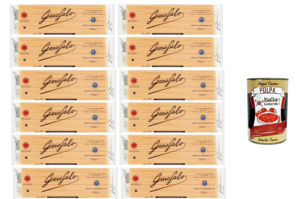 Italian Gourmet Pasta Bucatini 12 x 500 g – Italienische Röhren-Spaghetti aus Hartweizengrieß, ideal für Amatriciana, Carbonara & Tomatensugo,...