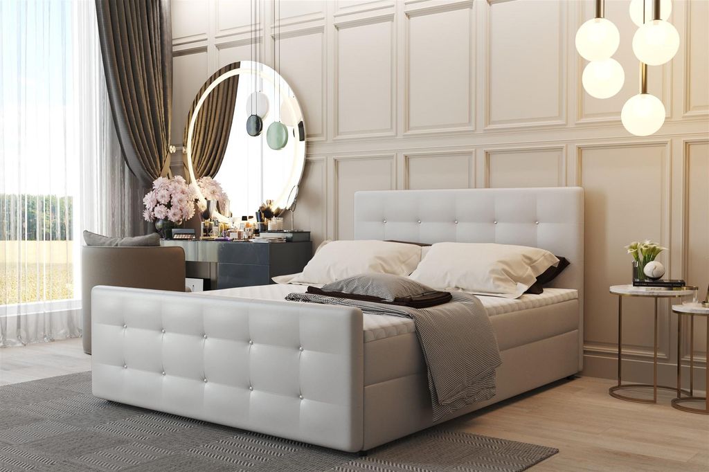 Boxspringbett Schlafzimmerbett CARLOS 180x220cm Kunstleder Weiss inkl.Bettkasten