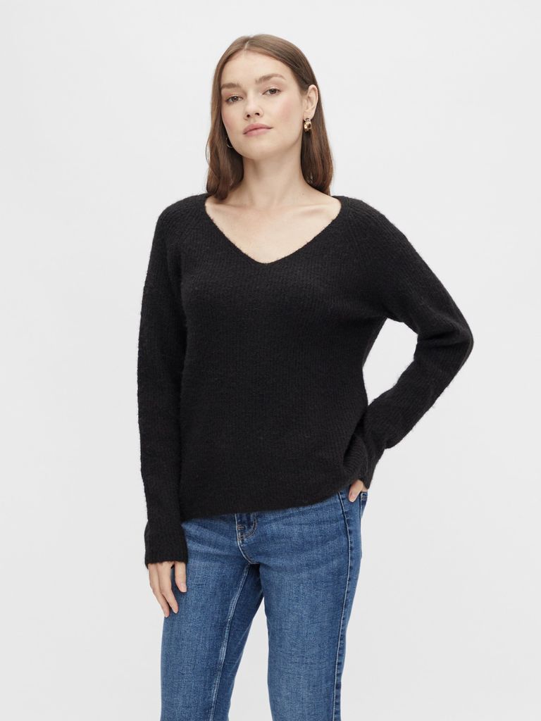 Schwarzer gerippter Pullover für Frauen Pieces Ellen - S
