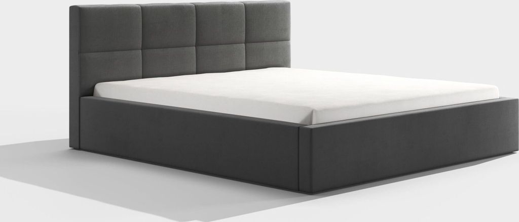 Bettrahmen ohne Matratze, - Amira 180 Dunkelgrau Schlafzimmerbett, Schlafzimmermöbel, Skandinavischer Stil, Gepolstertes Bett