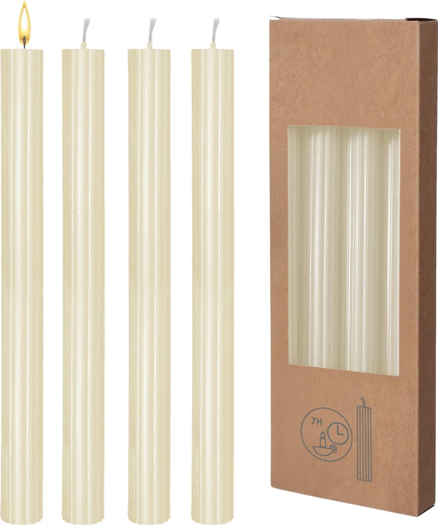 Echtwachs Stabkerzen geriffelt 8er Pack - creme - Festtags Produktbild 