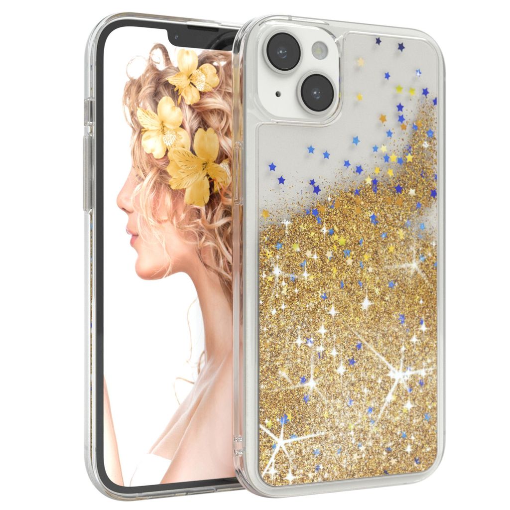 EAZY CASE - Glitzer Hülle kompatibel mit Apple iPhone 14 Plus Glitzer Schutzhülle, Soft Case, Backcover Transparent mit Motiv
