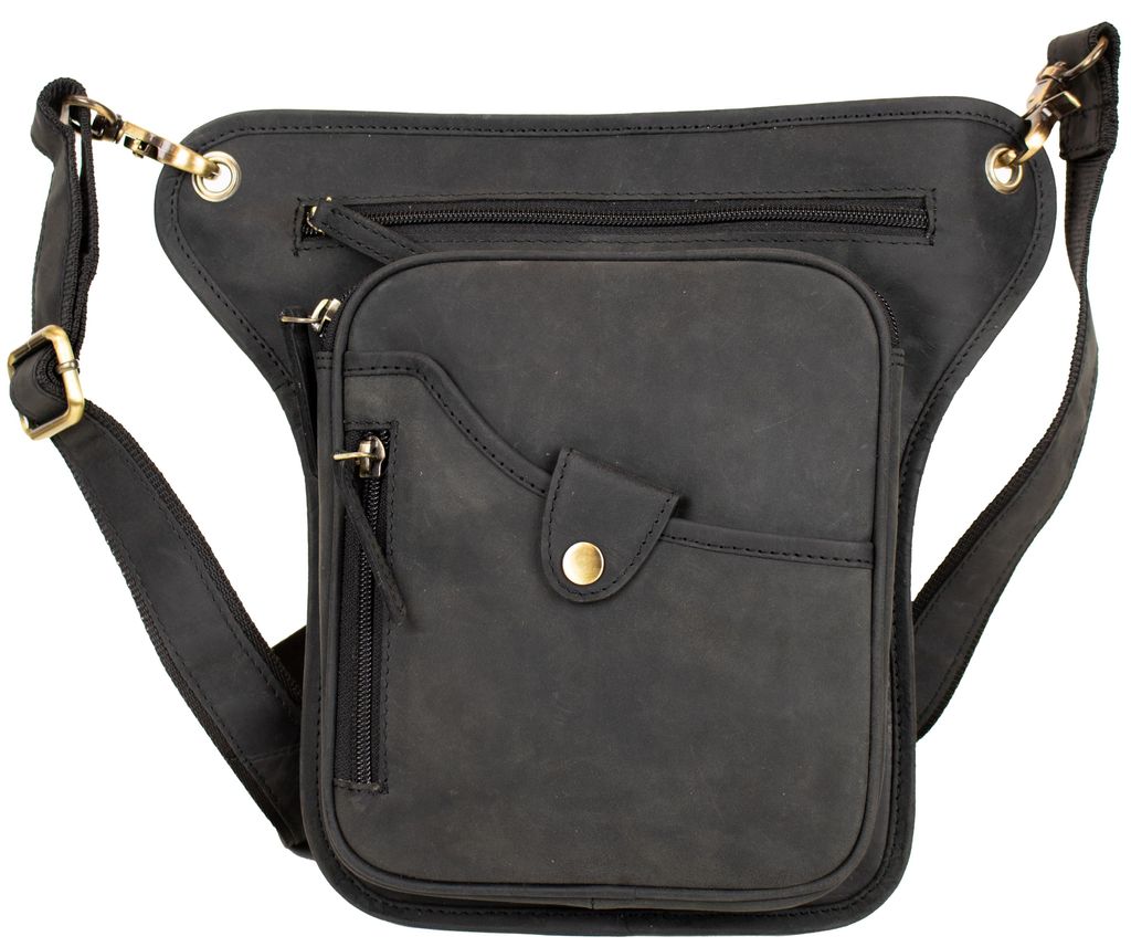 Motorrad Leder Beintasche Hüft-, Gürteltasche Leder Bauchtasche Motorrad(Schwarz)