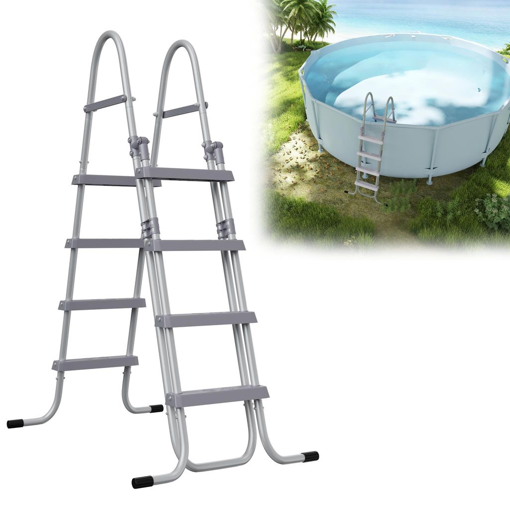 XINZI 4-stufige Poolleiter mit Klappfunktion, bis 150 kg belastbar, rutschfest & rostfrei, stabile Schwimmbadleiter, 160 cm Höhe, Grau,
