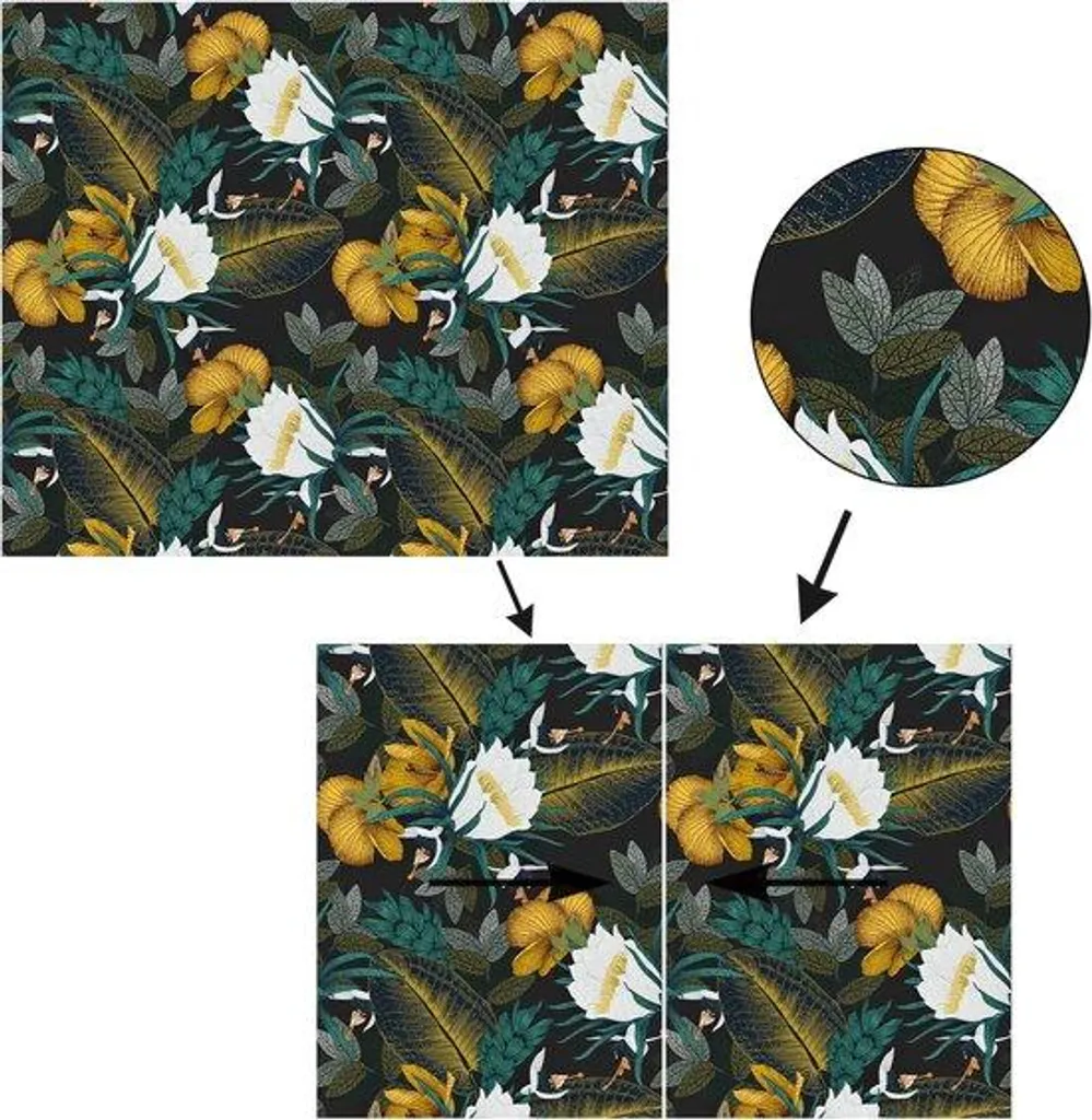 Papier peint autocollant fleurs or pour cacher les défauts d'un mur