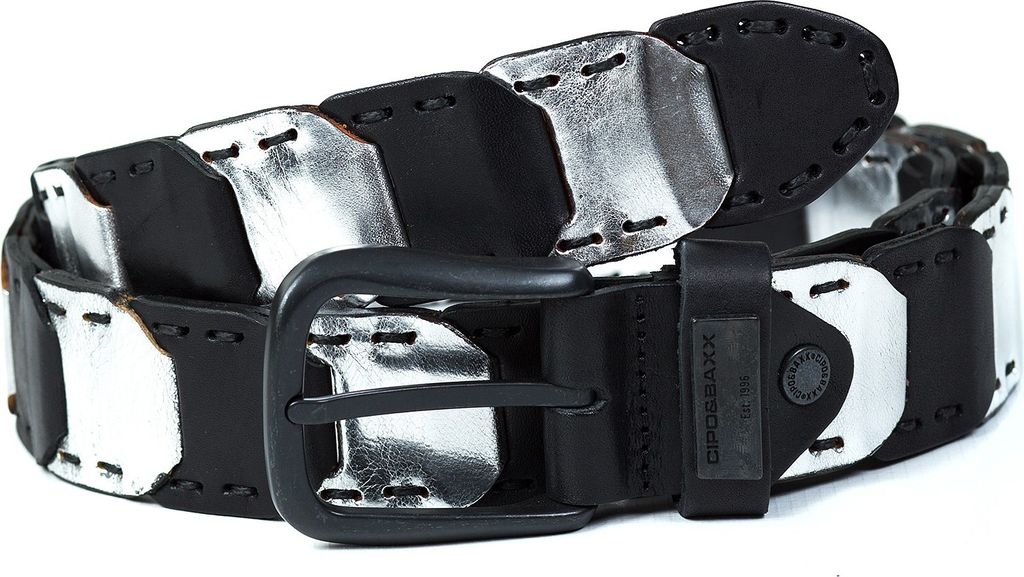 Cipo & Baxx Herren Gürtel CG104 schwarz-silber 95cm x 4,5cm