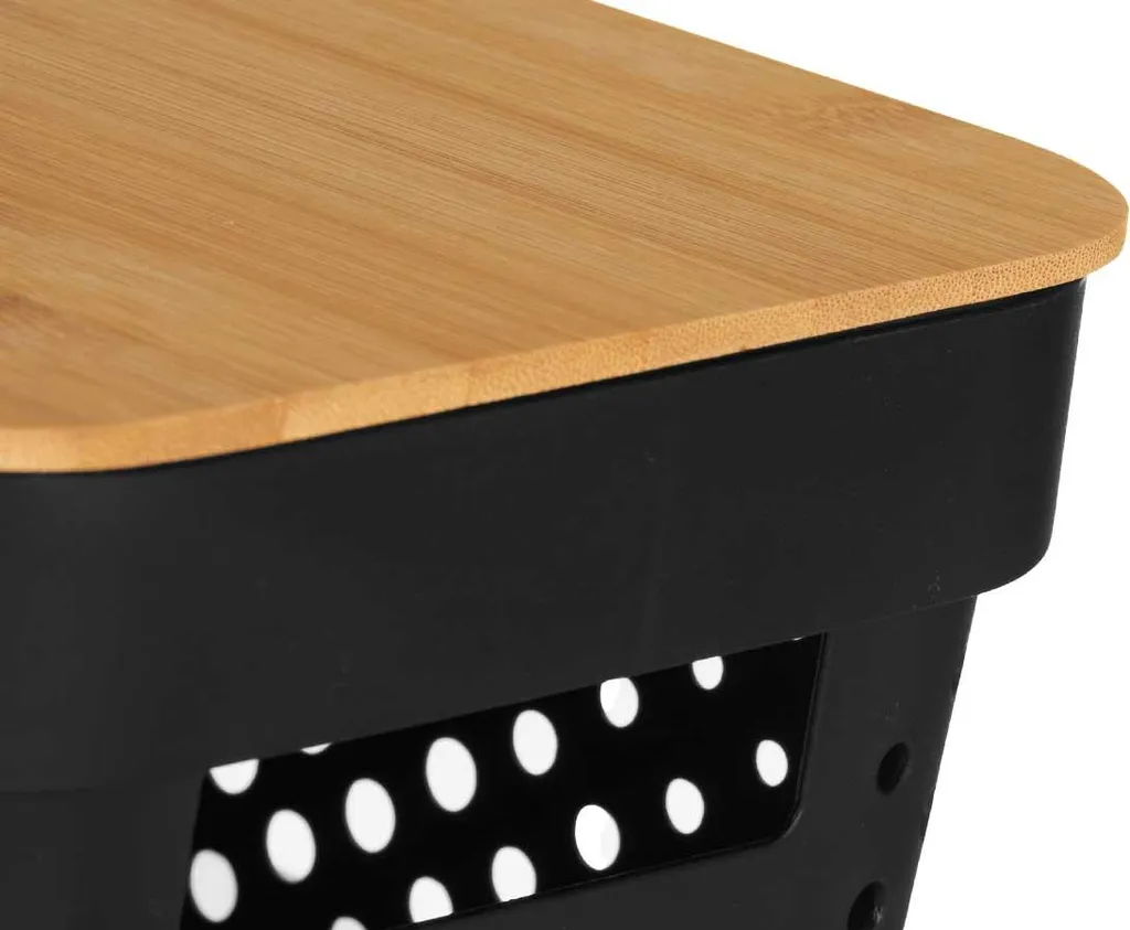 Scatola Portaoggetti Nera con Coperchio Bambù 26x17,5x12,5 cm | Salvaspazio - 7