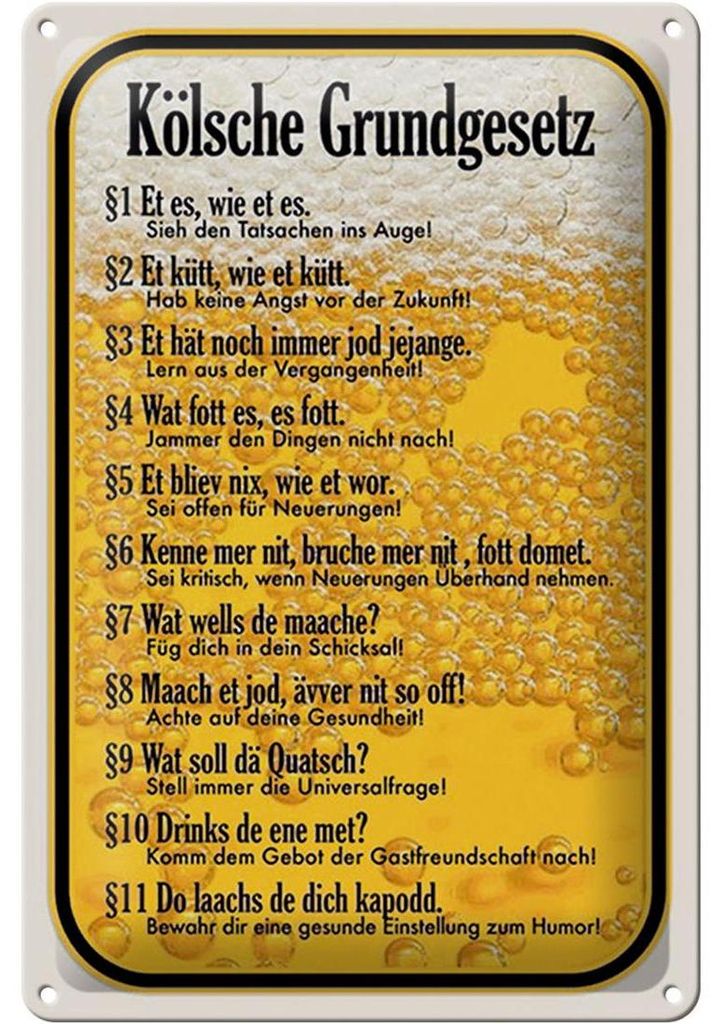Blechschild Spruch 20x30cm Kölsche Grundgesetz Et es wie et