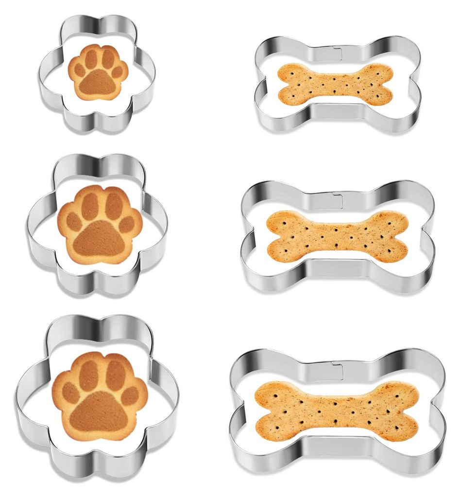 Set mit 6 Ausstechformen in Hundeform aus Edelstahl für Hundekekse oder Leckerlis.