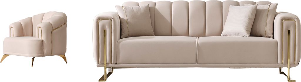 Villa Möbel Sofa Set Luven Farbe: Creme Stellvariante:3+1 mit Relax-/Bettfunktion durch umklappbare Rückenlehne