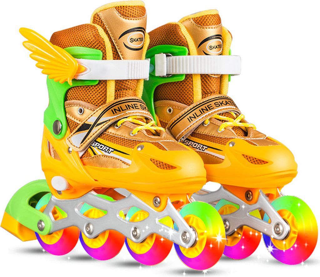 Inlineskates Kinder, Größenverstellbare Rollschuhe mit Leuchtenden PolyurethanRädern, Dreifachschutz Leichte Anfänger-Rollschuhe für Mädchen/...