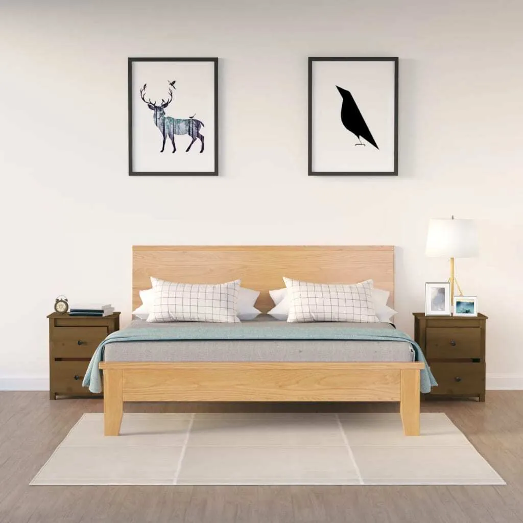 Table de chevet en bois massif marron miel lot de 2 meubles de chambre 50cm