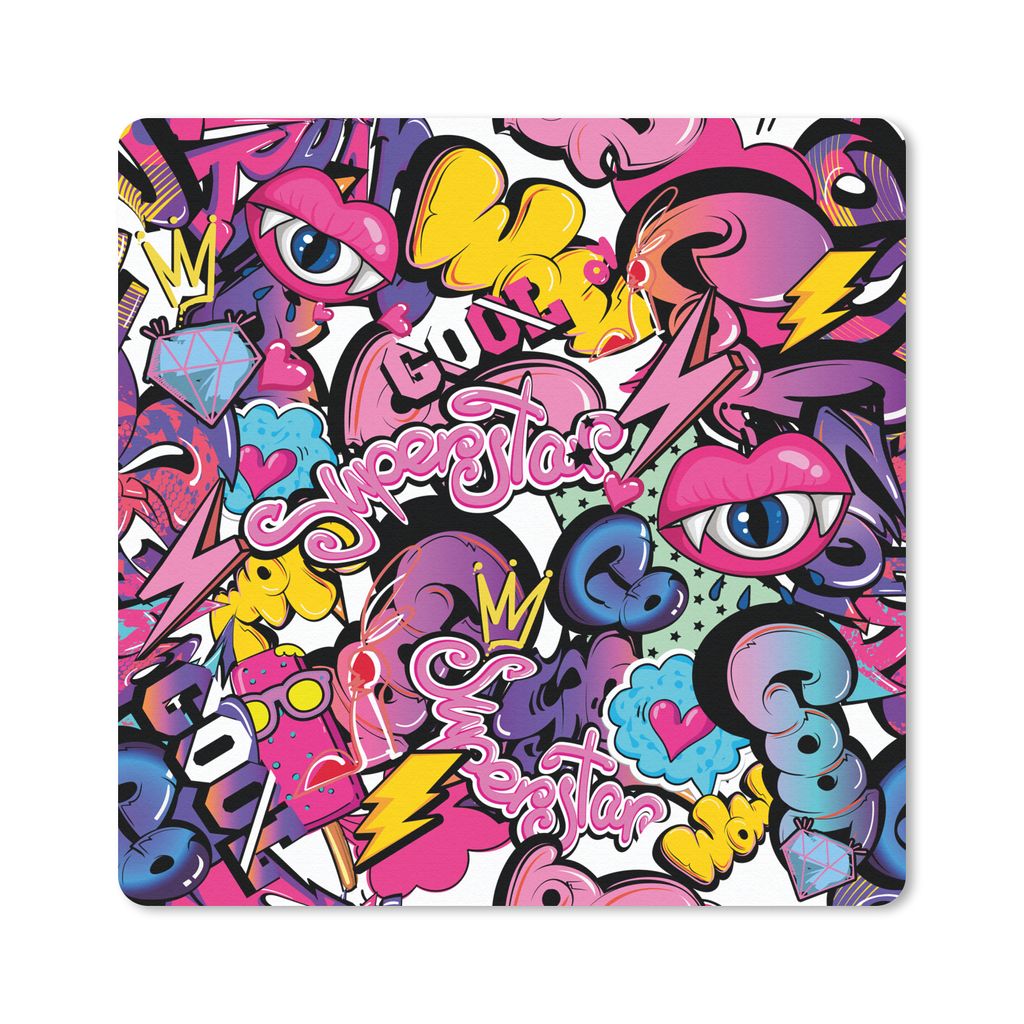 MuchoWow Mauspad Mousepad Design - Superstar - Cool - Muster - Lippen - Kinder 30x30 cm - Mousepads - Maus Mat - Pad - Mausunterlage - Gaming