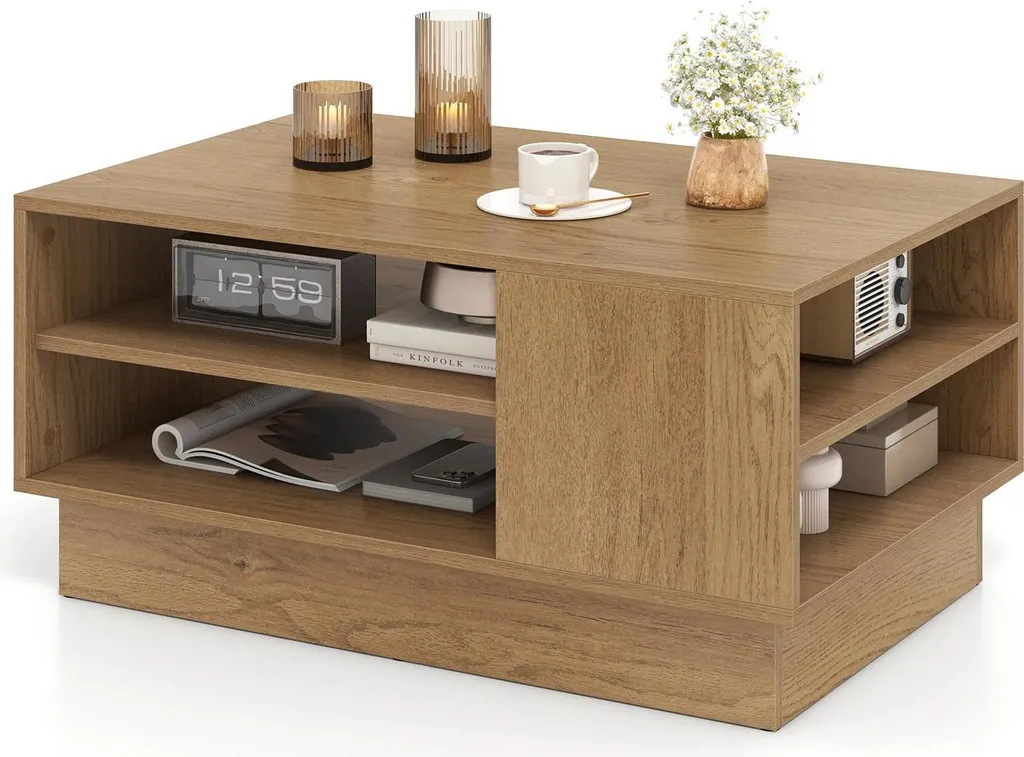 Table basse rectangulaire idéale pour salon avec rangements ouverts