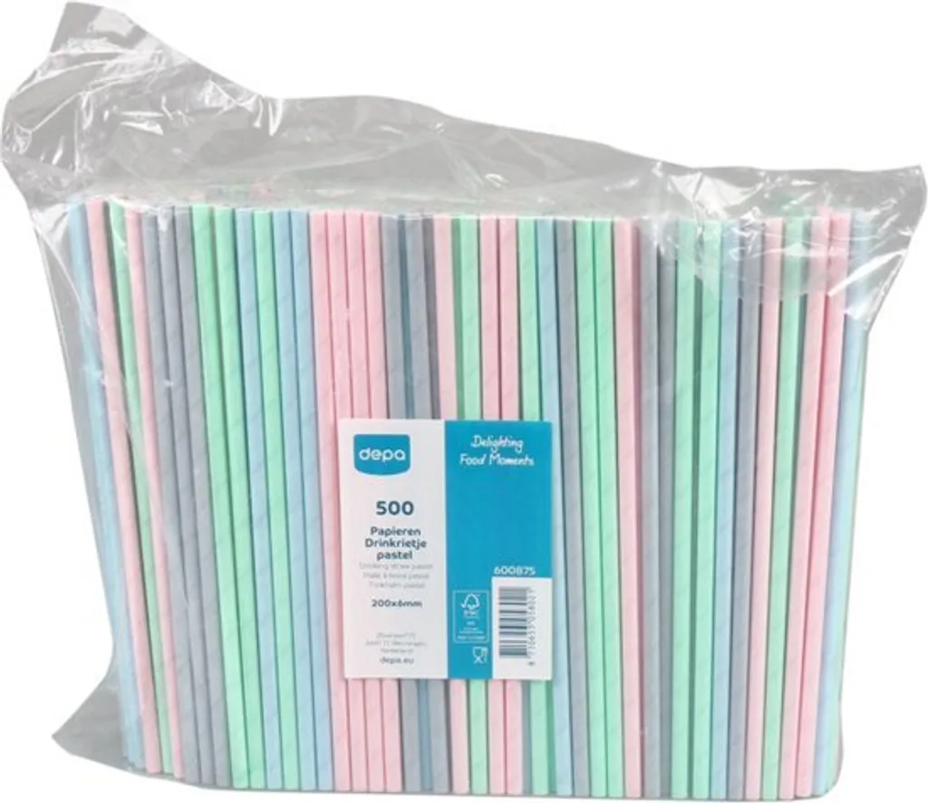 Paille en papier robuste DEPA 200mm pastel sans goût de carton - 500 pcs