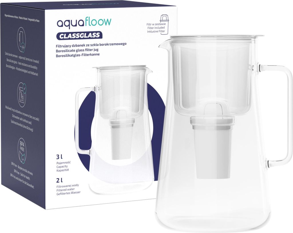 AquaFloow ClassGlass Szklany dzbanek filtrujący wodę 3 l Zdjęcie produktu 