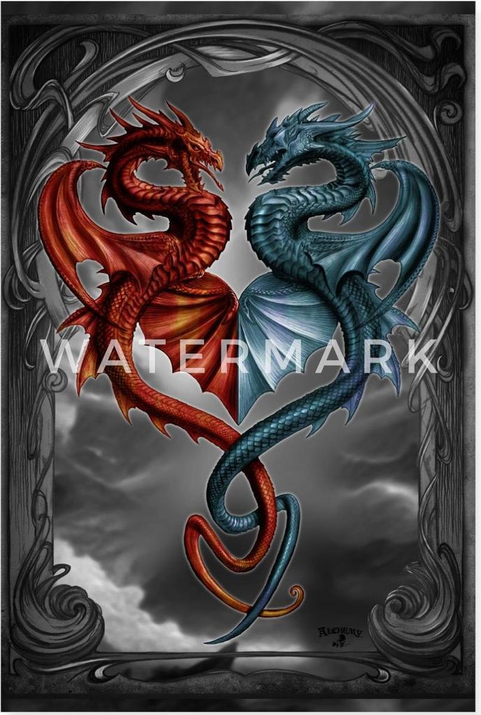 Spreadshirt Alchemy England Drache Herz Draconic Tryst Poster 60x90 cm, One size, Weiß