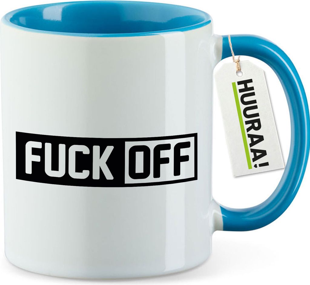 Huuraa Kaffeetasse Fuck Off Schriftzug 330ml Blau Keramik Kaffeebecher Geschenkidee