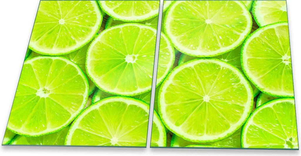 Herdabdeckplatte Glaskeramik 2-Teilig 2x40x52 Zitrone Grün Abdeckung Spritzschutz Glas