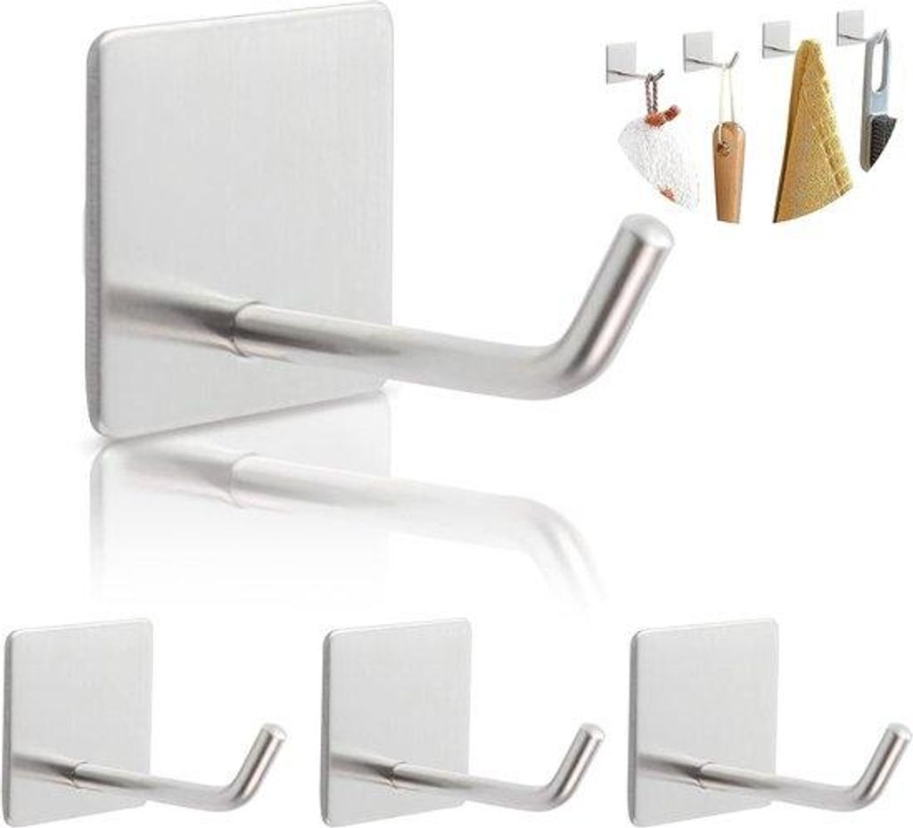 Klebende Wandhaken Edelstahl 4er Set