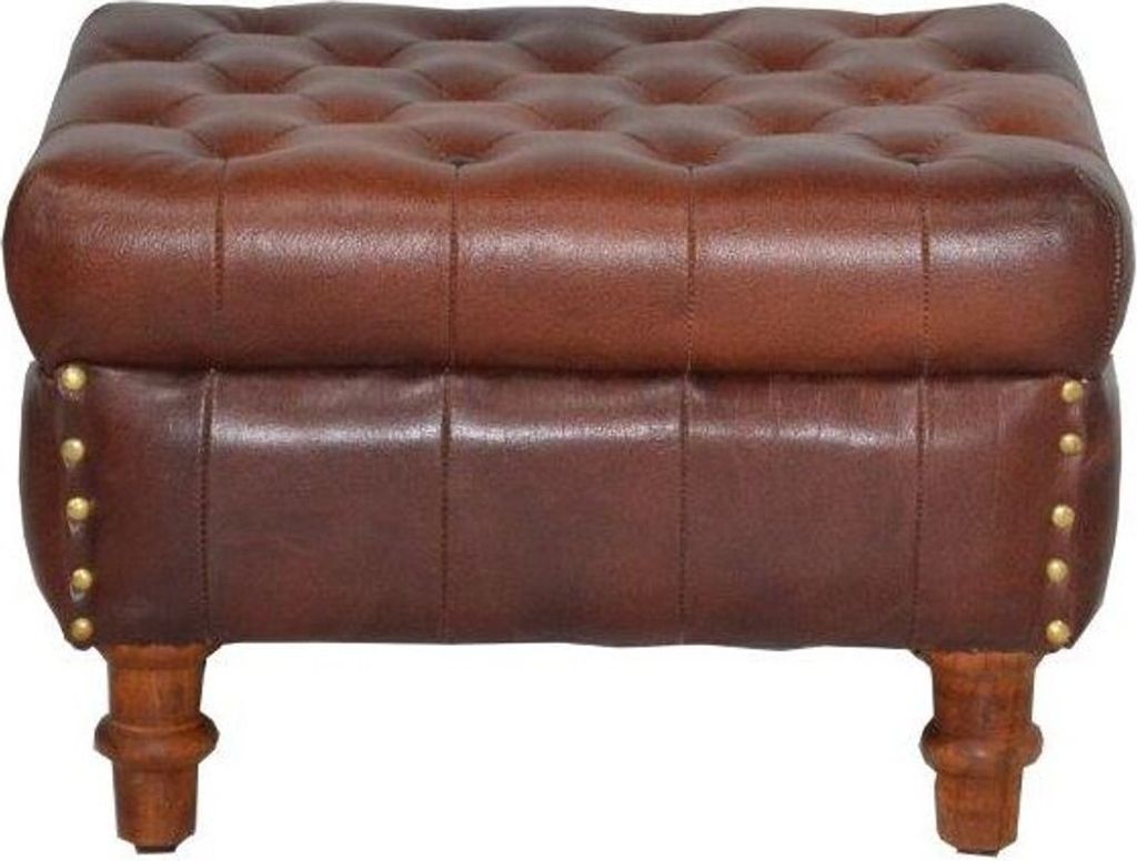 Casa Padrino Echtleder Hocker Braun 50 x 40 x H. 35 cm - Luxus Fußhocker- Leder Chesterfield Hocker