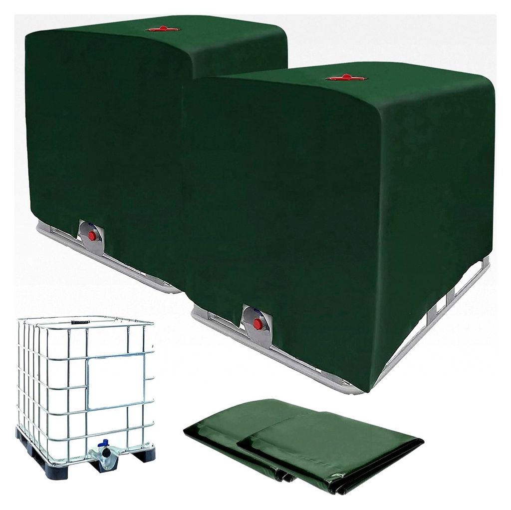 2 Stück IBC Tankabdeckung, grüne Abdeckplane für 1000L Wassertank, Schutzhaube für IBC Behälter und Regenwassertank