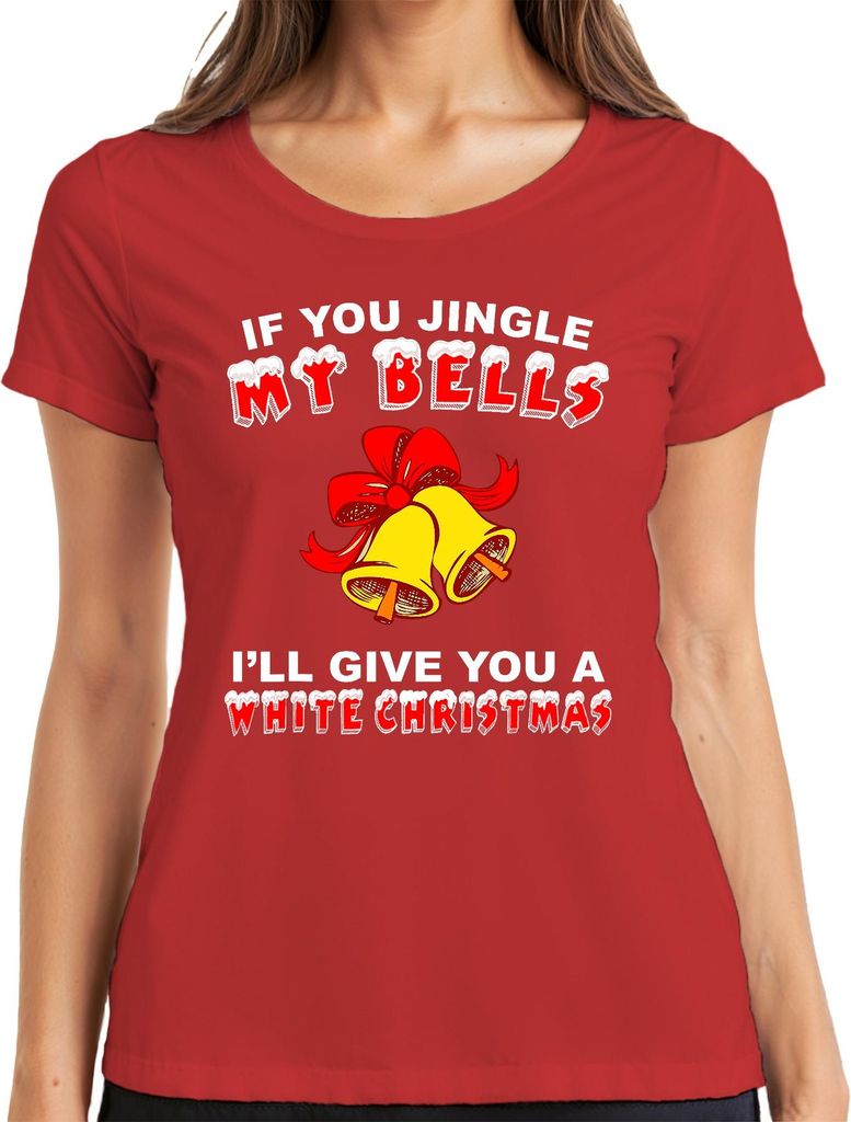 If You Jingle My Bells Lustiges Weihnachtsgeschenk Glöckchen Damen T-Shirt, Rot, XXL