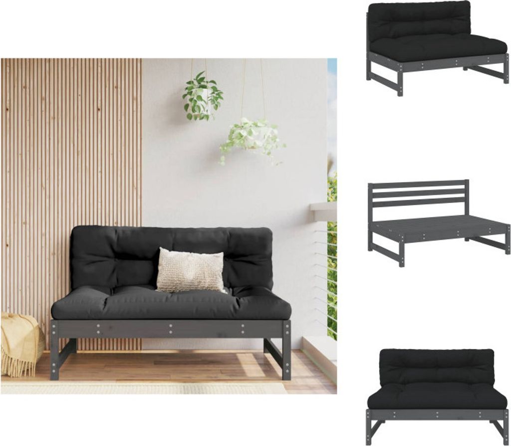 vidaXL Mittelsofa Grau 120x80 cm Massivholz Kiefer - Gartensofaelemente