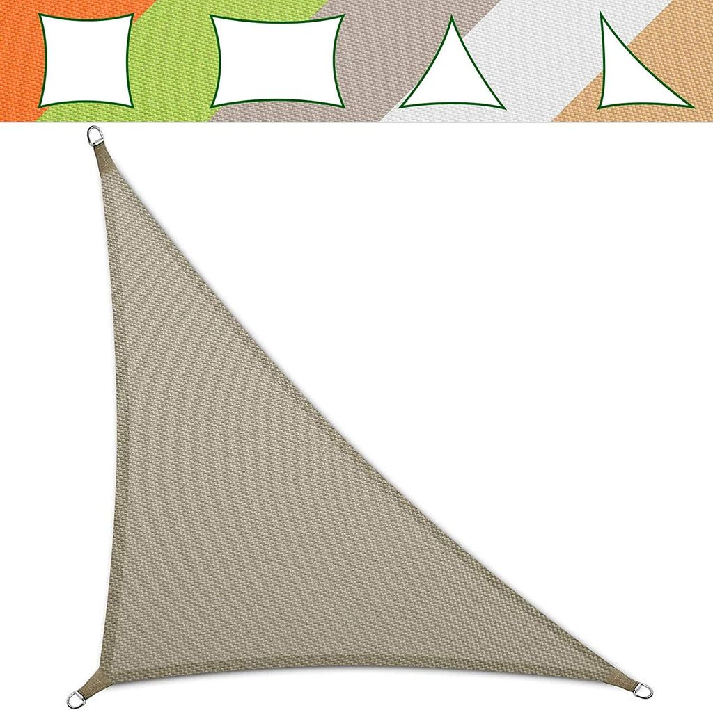 A collage showing different shapes of shade sails and a large triangular shade sail in the foreground.