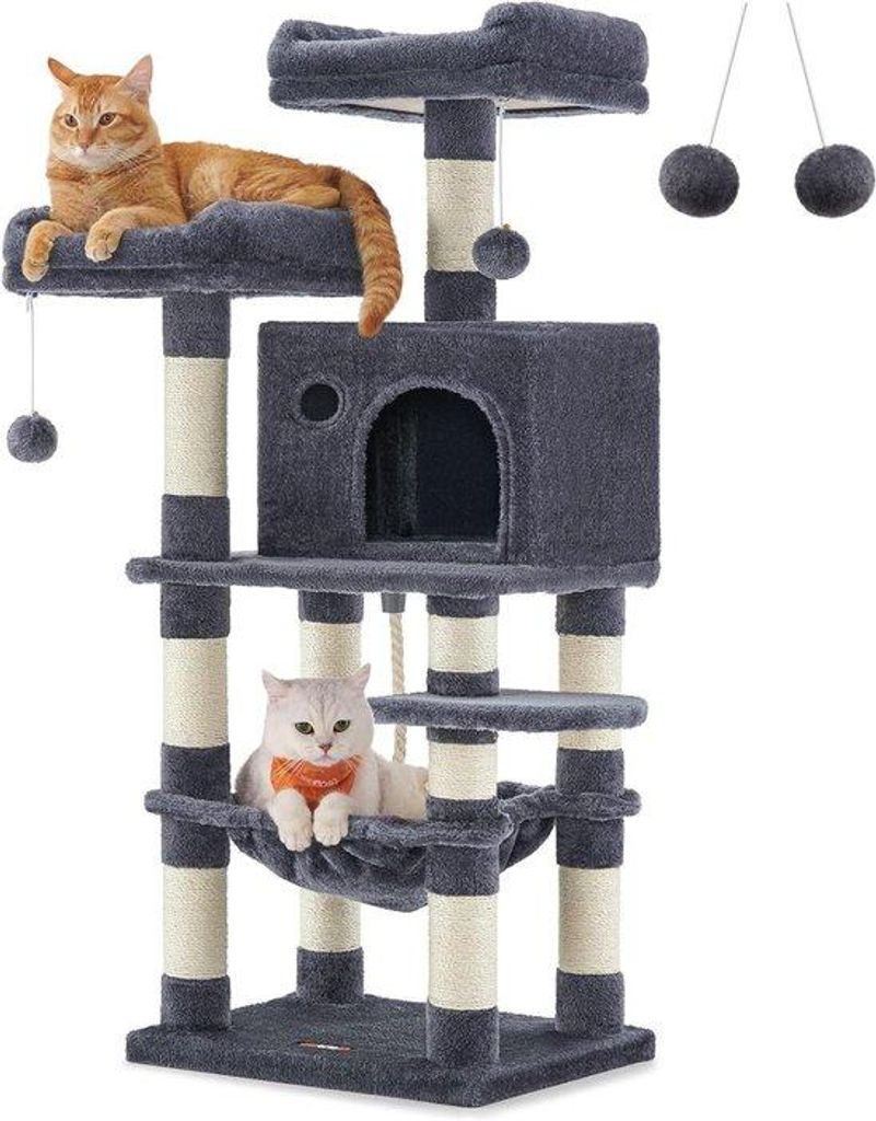 Krabpaal SpielTurm für Katzen, 11 Säulen, dunkelgrau, mehrere Ebenen