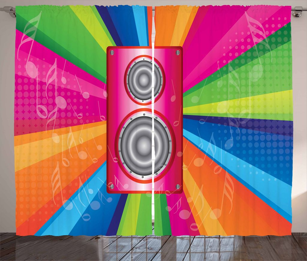 ABAKUHAUS Jahrgang Rainbow Rustikaler Vorhang, Musik-Party, Wohnzimmer Universalband Gardinen mit Schlaufen und Haken, 280 x 245 cm, Mehrfarbig
