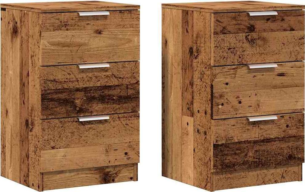 "2026 MODERNE"Nachttisch 2er Set, für Schlafzimmer - elegantes Design - Nachtkommode - Altholz-Optik 40x36x65cm Holzwerkstoff - Nachttische & -sch...