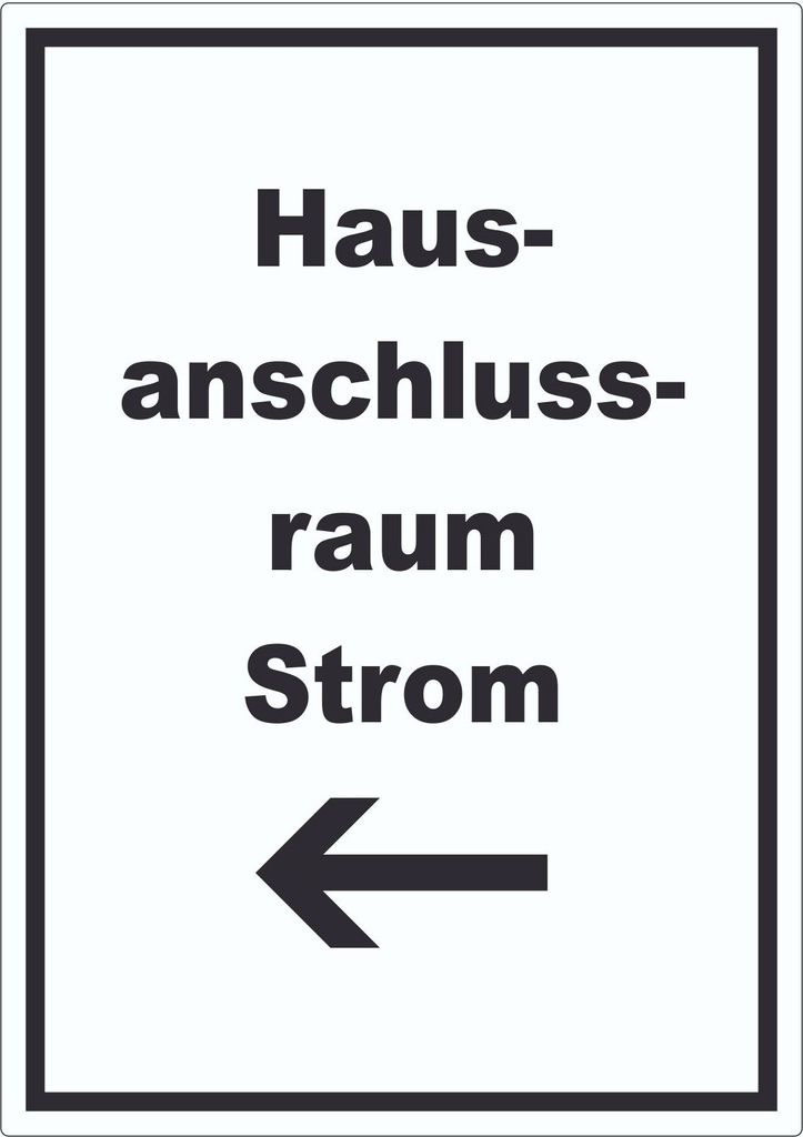 Hausanschlussraum Strom Aufkleber mit Text und Richtungspfeil links HAR hochkant A8 (52x74mm)