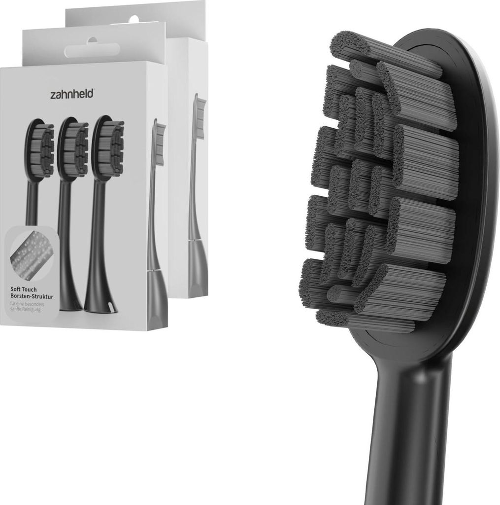 Zahnheld Bürstenkopf Ersatzbürsten Basic Soft - ideal für Gero Schallzahnbürsze, 6 Stück, Schwarz, weiche Wechselköpfe, sensible Zähne und Z...